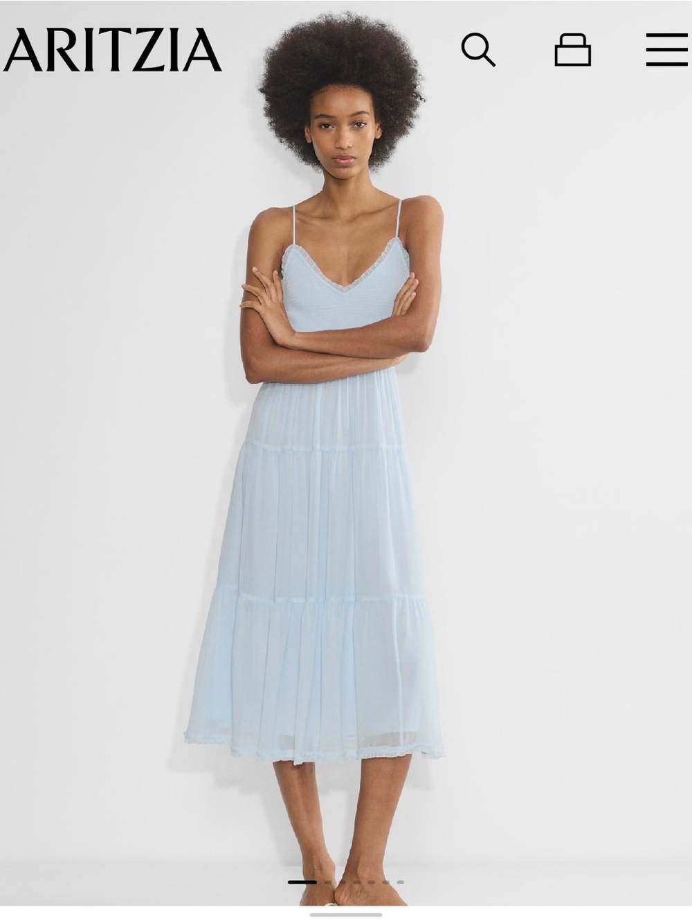 Wilfred Light Blue Tiered Spaghetti-Strap Midi Dress